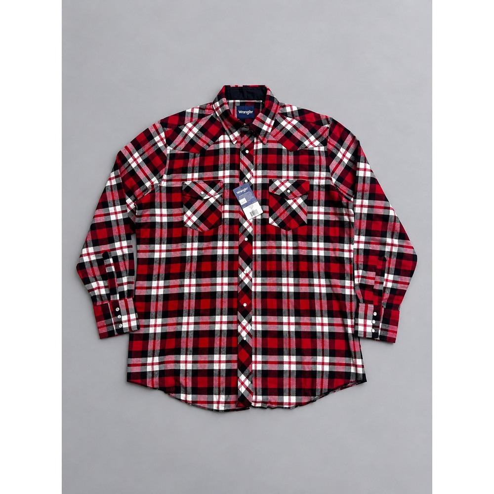 Wrangler Western Flannel Shirt Men's XLT Red Black Plaid Pearl Snap NWT